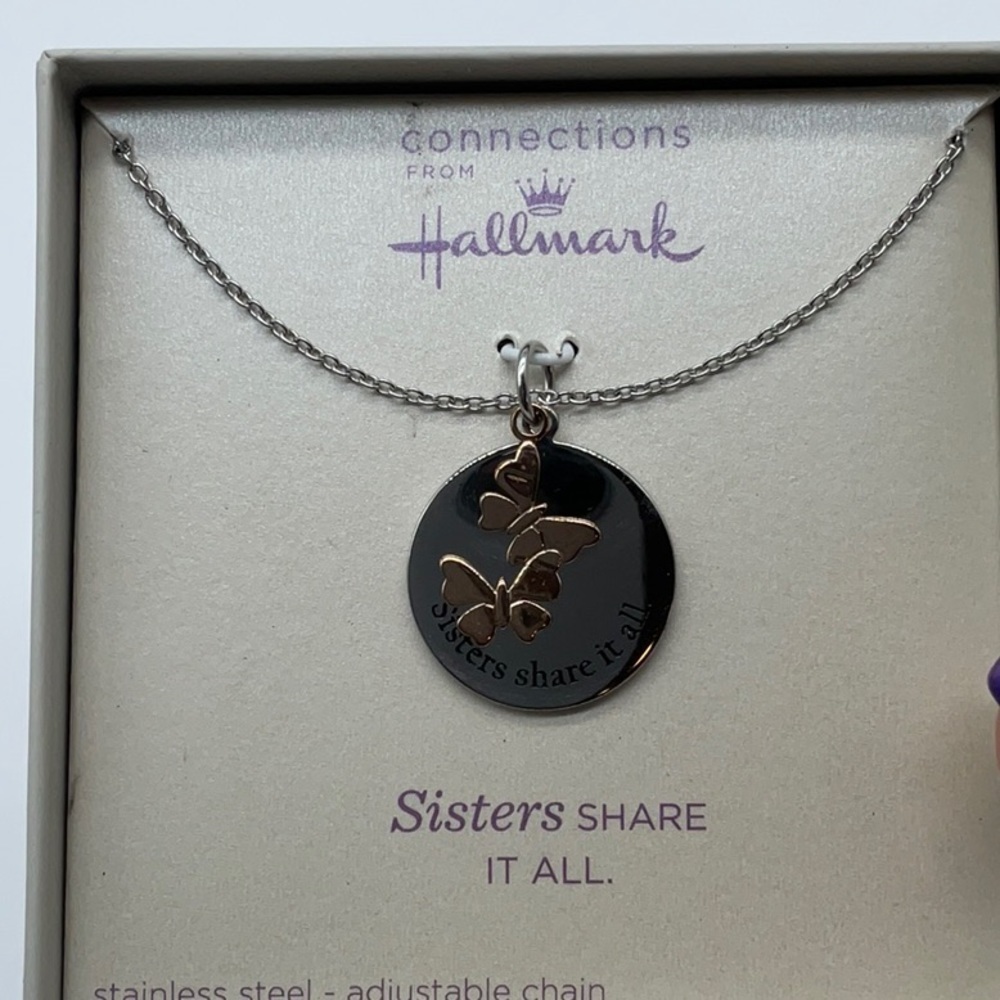 Hallmark Stainless Steel IP Pink Plated Sisters Pendant 18” chain + 2” extension